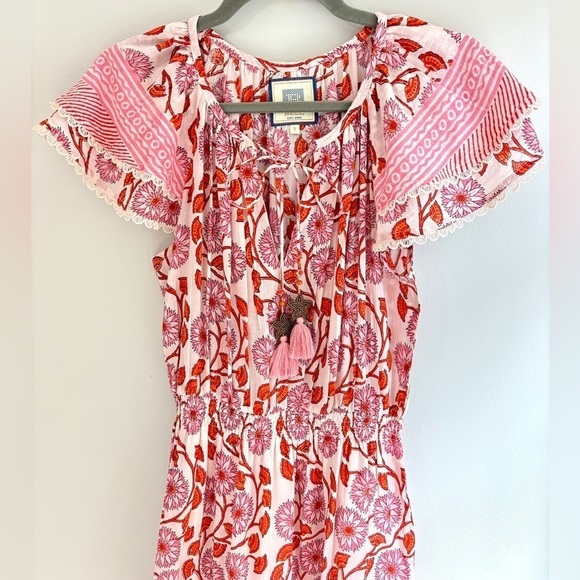 BELL by Alicia Bell Flutter Sleeve Midi Dress in Pink Orange Block, Small - Picture 3 of 8